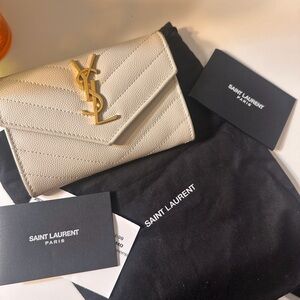 Saint Laurent Ivory Quilted Leather Wallet